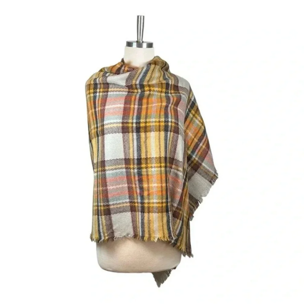 Plaid Blanket Scarf Womens OS Multicolor Oversized Cozy‎ Fall Wrap Shawl Tartan